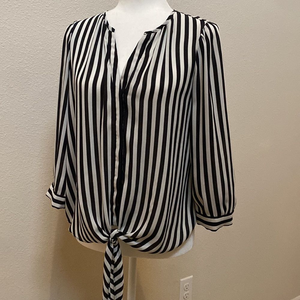 INC Black and White Stripe Top